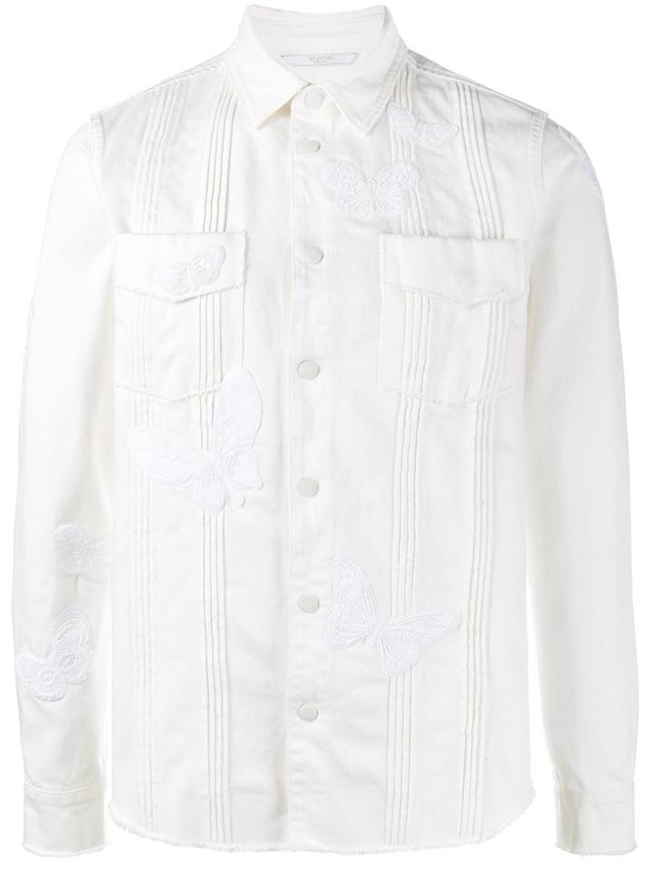 Valentino Butterfly Applique Denim Jacket, Men's, Size: 50, White, Cotton/polyester