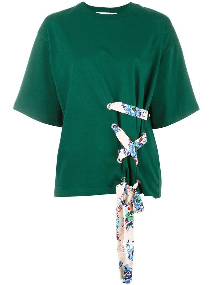 Msgm Lace Up Detail Top, Women's, Size: Small, Green, Cotton