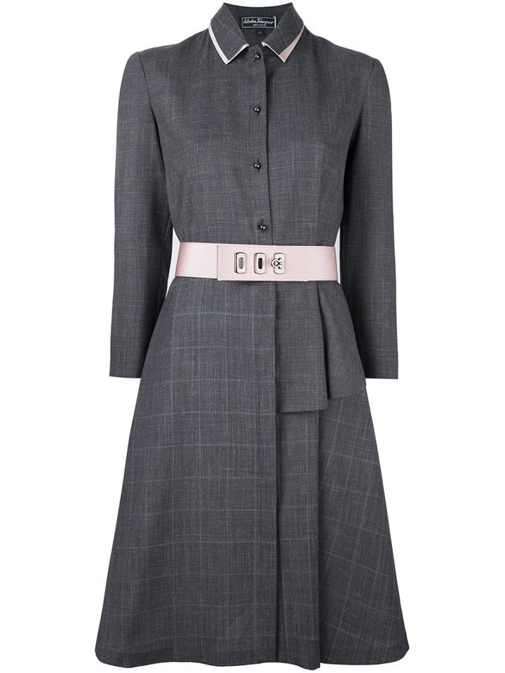 Salvatore Ferragamo Belted Shirt Dress, Women's, Size: 40, Grey, Linen/flax/wool