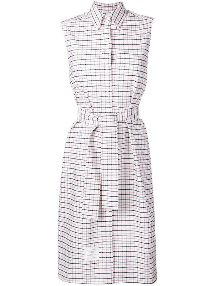 Thom Browne Sleeveless Tartan A-line Shirtdress - White