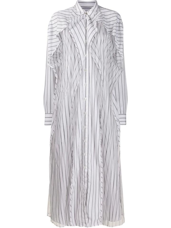Y/project Tulle-panel Striped Dress - White