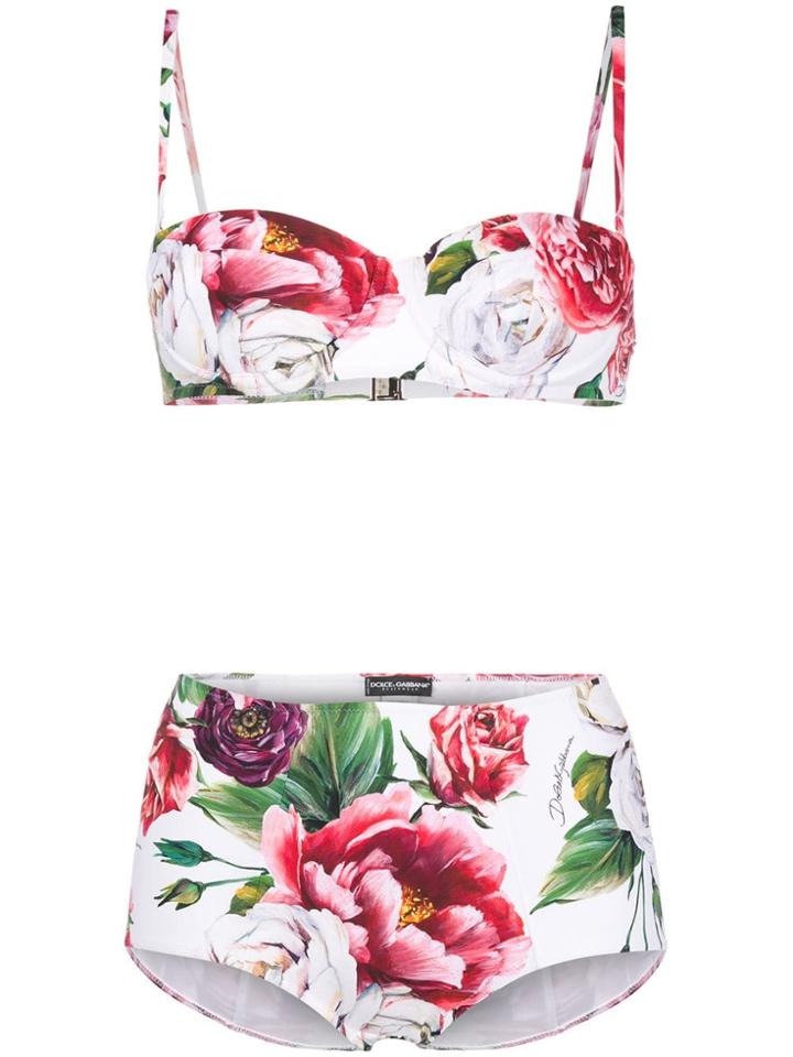 Dolce & Gabbana Peony-print Bikini - White