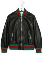Gucci Kids Contrast Stripe Leather Jacket, Girl's, Size: 12 Yrs, Black