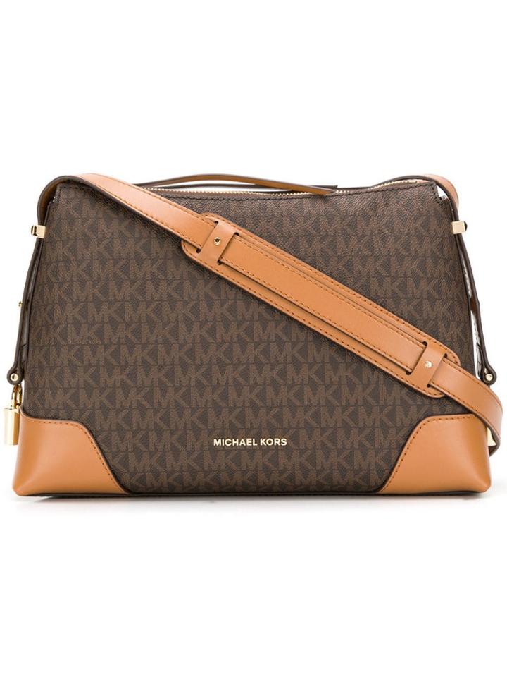 Michael Michael Kors Logo Print Shoulder Bag - Brown