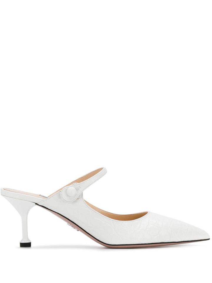 Prada Crocodile Effect Slip-on Mules - White
