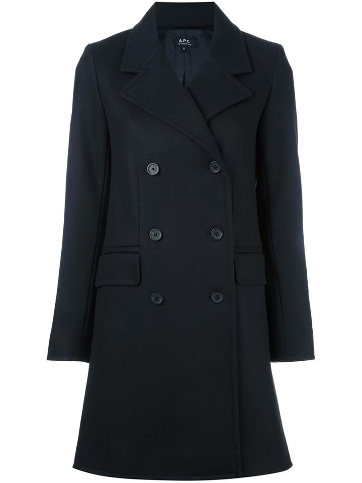 A.p.c. Double Breasted Coat, Women's, Size: 38, Blue, Polyamide/viscose/wool