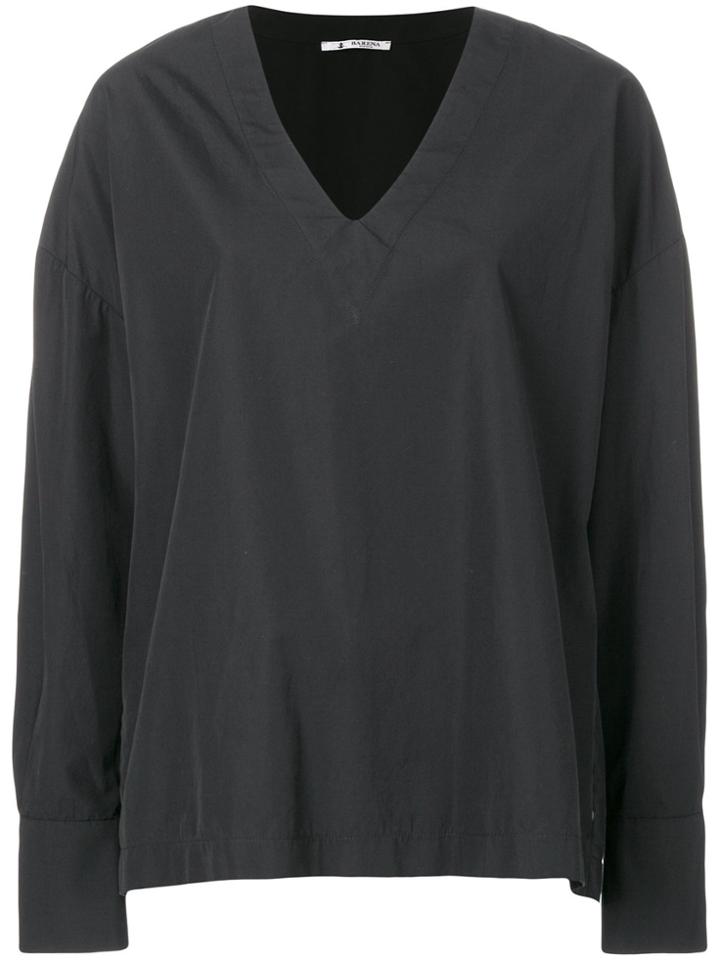 Barena Oversized V-neck Top - Black