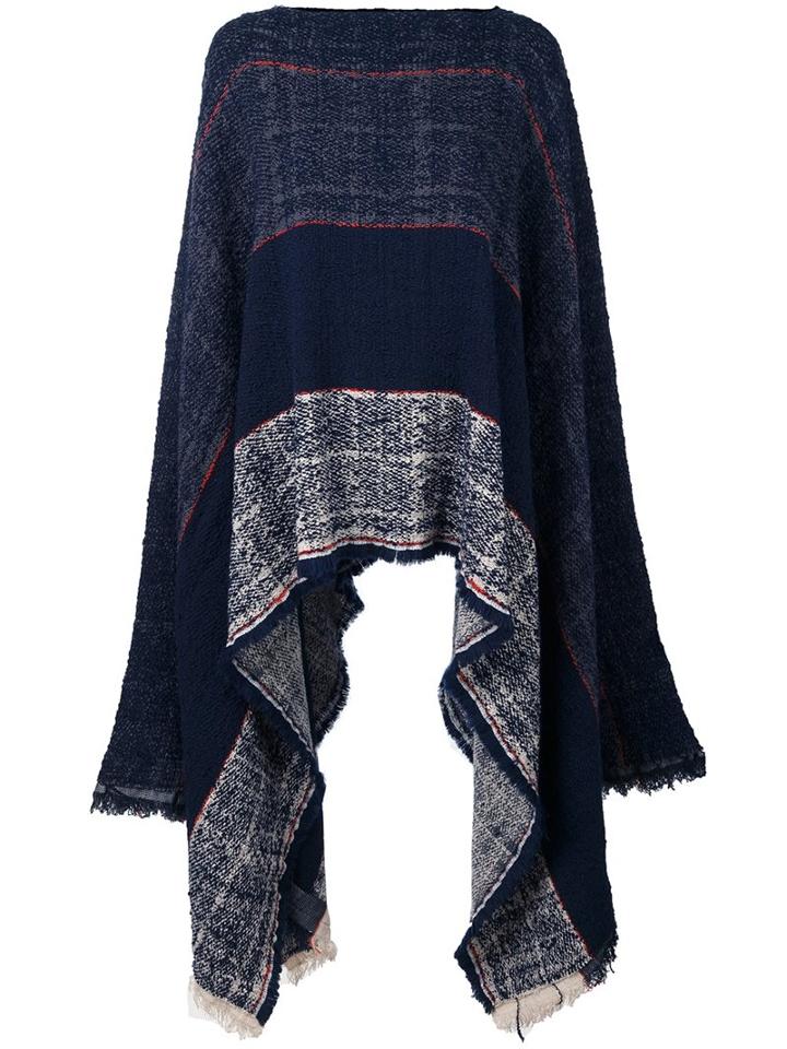 Erika Cavallini Striped Poncho, Women's, Size: 38, Blue, Cotton/acrylic/polyamide/virgin Wool