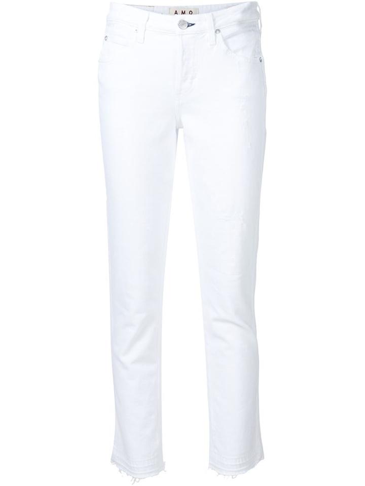 Amo Cropped Distressed Jeans, Women's, Size: 24, White, Cotton/spandex/elastane