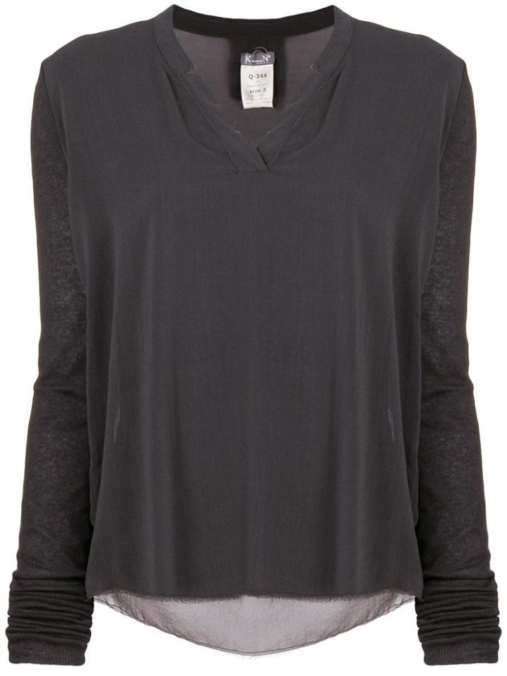 Kristensen Du Nord V-neck Knitted Sleeve Top - Grey