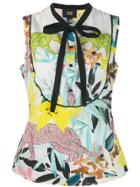 Cavalli Class Big Cat Print Sleeveless Blouse - White