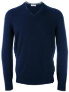 Brunello Cucinelli V Neck Jumper, Men's, Size: 50, Blue, Silk/cashmere/virgin Wool