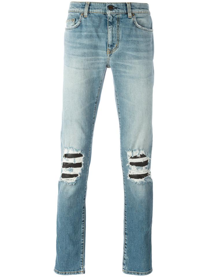 Saint Laurent Distressed Skinny Jeans, Men's, Size: 31, Blue, Cotton/polyurethane