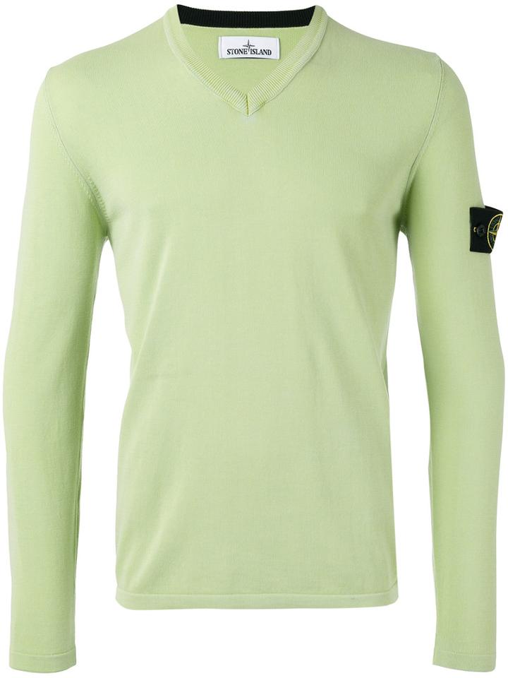Stone Island - V-neck Sweater - Men - Cotton - M, Green, Cotton