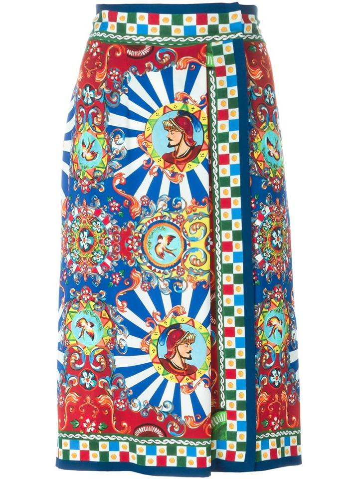 Dolce & Gabbana Carretto Siciliano Print Wrap Skirt, Women's, Size: 40, Silk/spandex/elastane