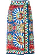 Dolce & Gabbana Carretto Siciliano Print Wrap Skirt, Women's, Size: 40, Silk/spandex/elastane