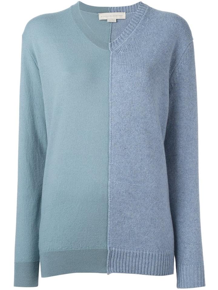 Stella Mccartney Contrast Panel V-neck Jumper, Women's, Size: 42, Blue, Cashmere/wool/virgin Wool