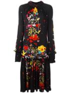 Piccione. Piccione Floral Print Ruffled Dress, Women's, Size: 40, Black, Polyester/spandex/elastane
