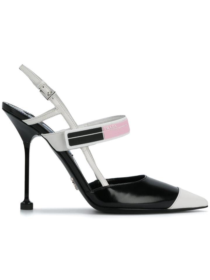 Prada Logo Plaque Slingback Pumps - Black