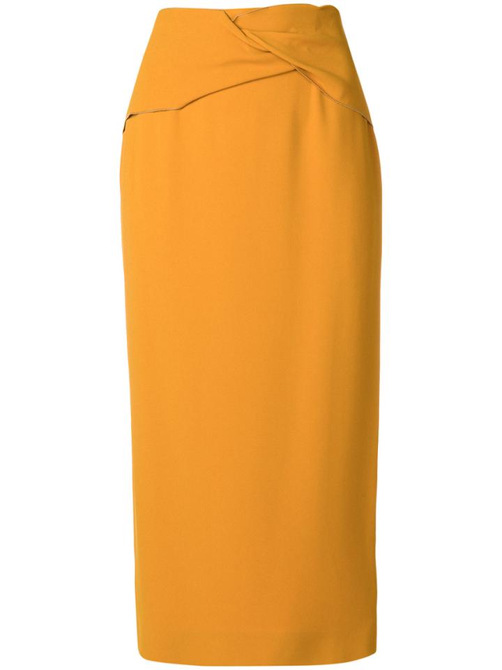 Rochas Twist Front Pencil Skirt - Yellow & Orange