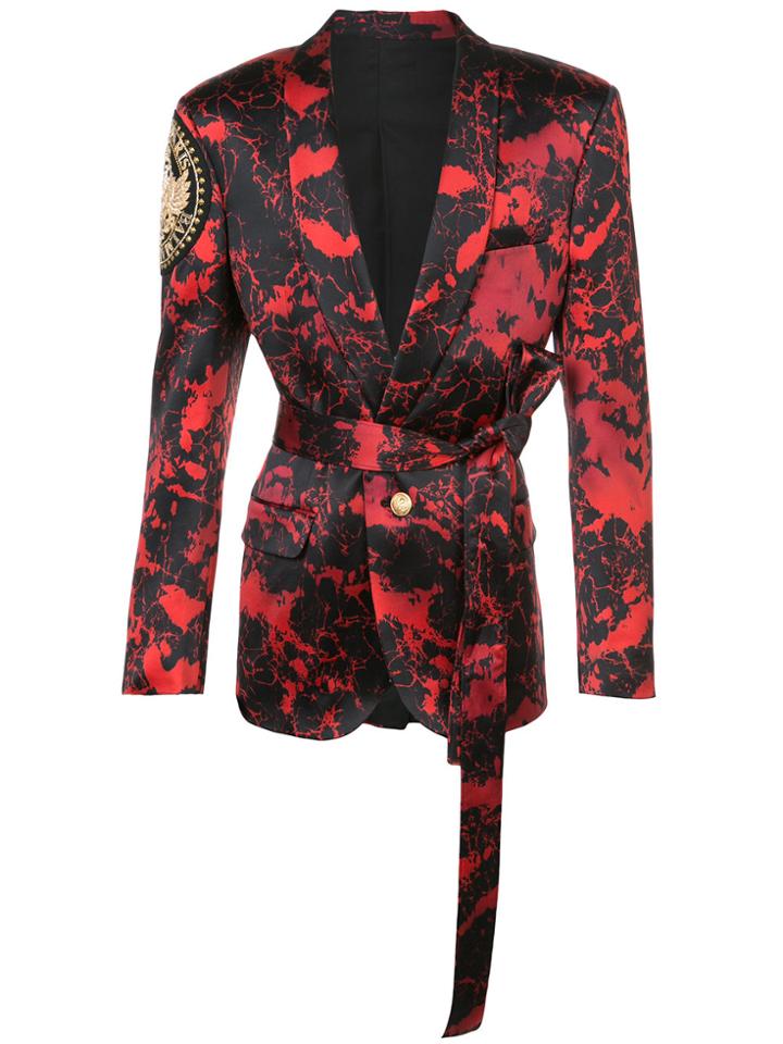 Balmain Belted Shawl Collar Blazer - Red