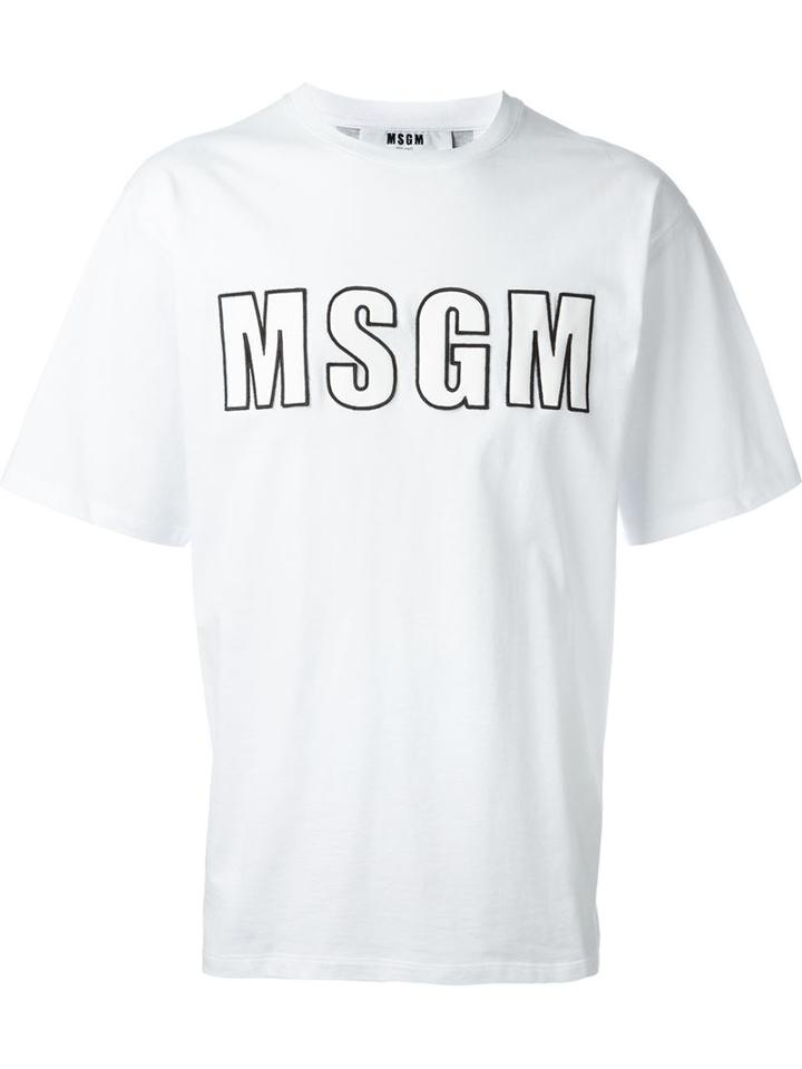 Msgm Logo Print T-shirt, Men's, Size: S, White, Cotton