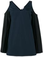 Monographie Pleated Sleeve Cold Shoulder Top - Blue