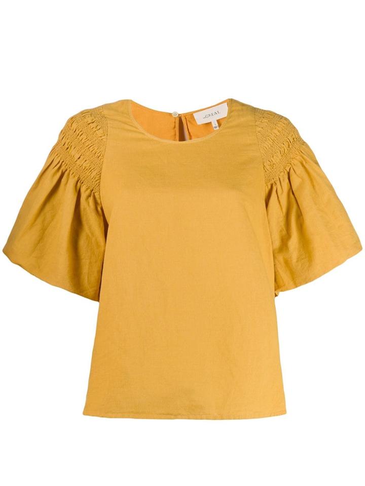 The Great. Boxy Shirred Sleeve Blouse - Yellow