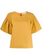 The Great. Boxy Shirred Sleeve Blouse - Yellow