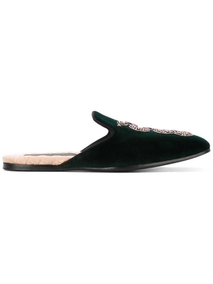 Gucci Kingsnake Embroidered Slippers - Green