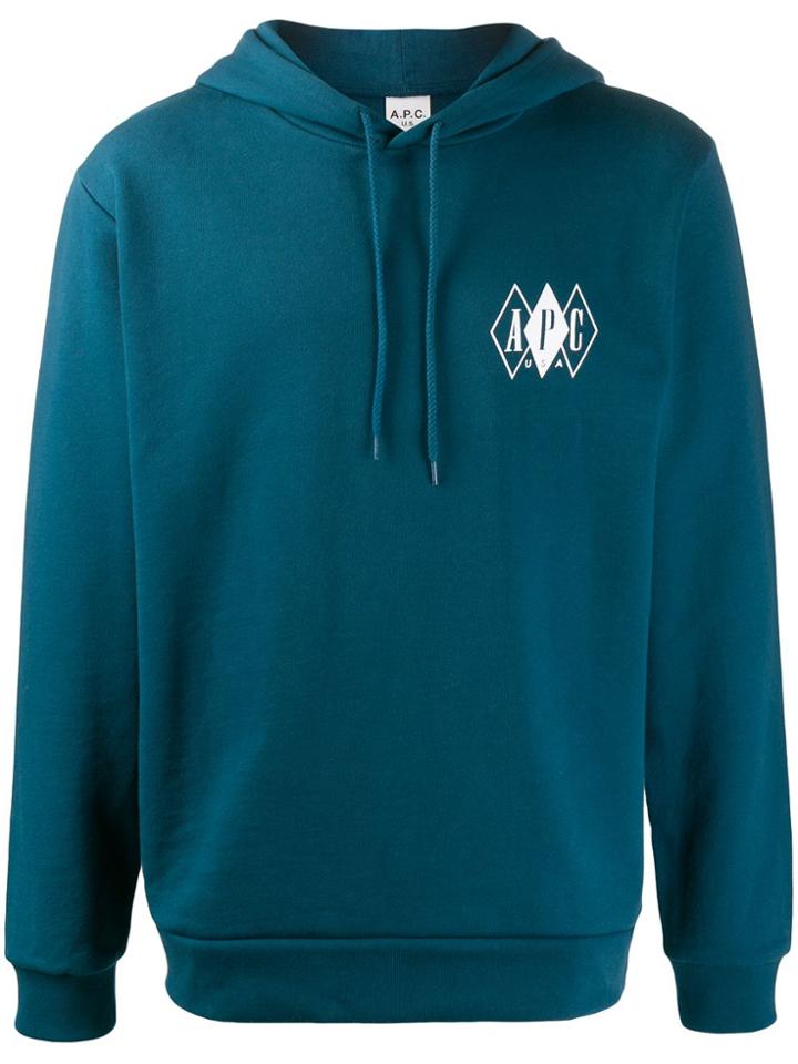 A.p.c. Logo Drawstring Hoodie - Blue