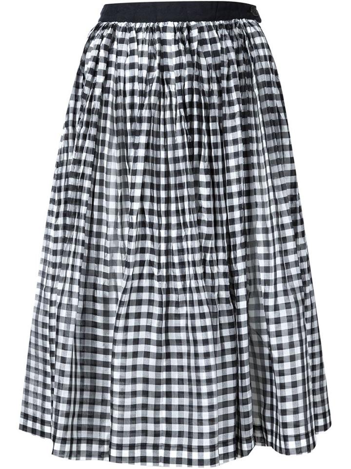 Comme Des Garçons Tricot Gingham Print Pleated Skirt, Women's, Size: Medium, White, Silk/polyester