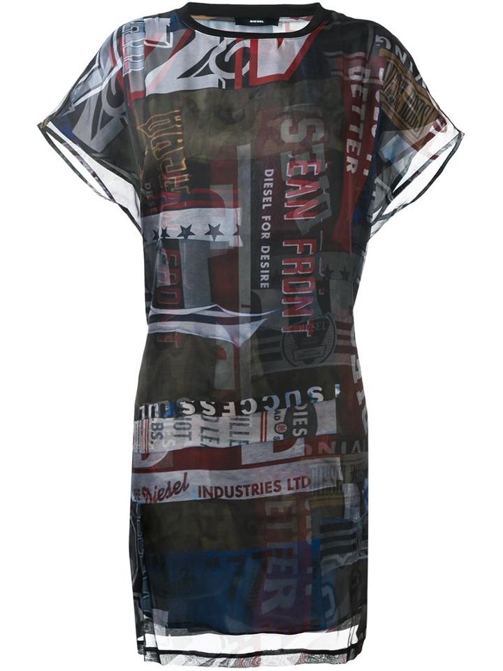 Diesel Printed T-shirt Dress, Women's, Size: Xxs, Black, Polyester/cotton