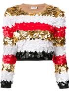 Sonia Rykiel Striped Sequined Cropped Blouse, Women's, Size: Small, Virgin Wool/pvc