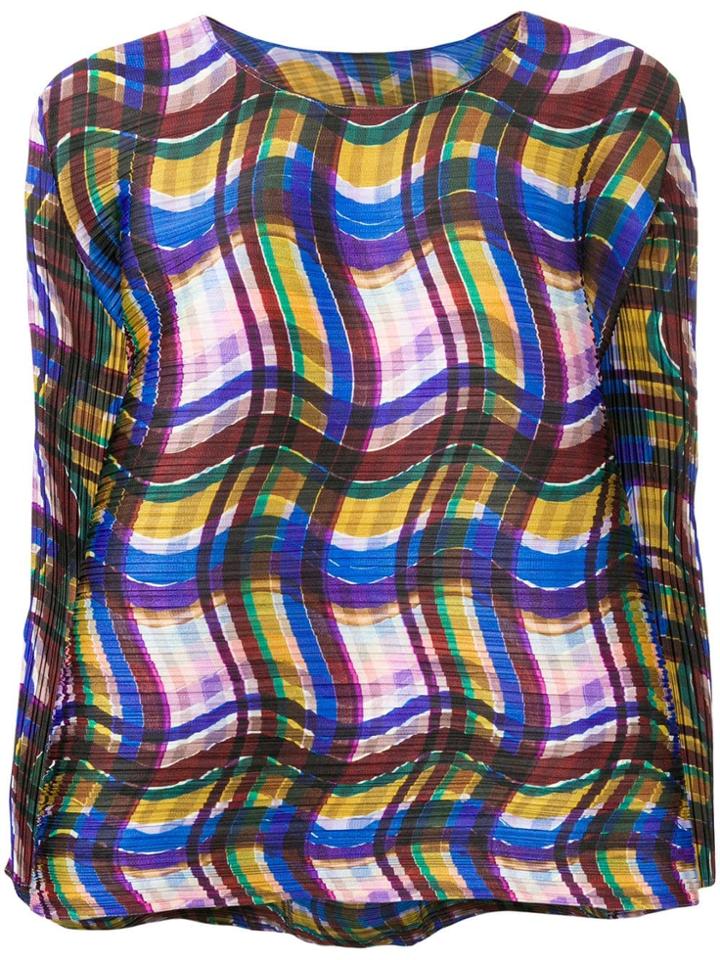 Pleats Please By Issey Miyake Wavy Check Pleated Top - Pink & Purple