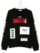 Msgm Kids Patched Logo Print Sweatshirt - Black