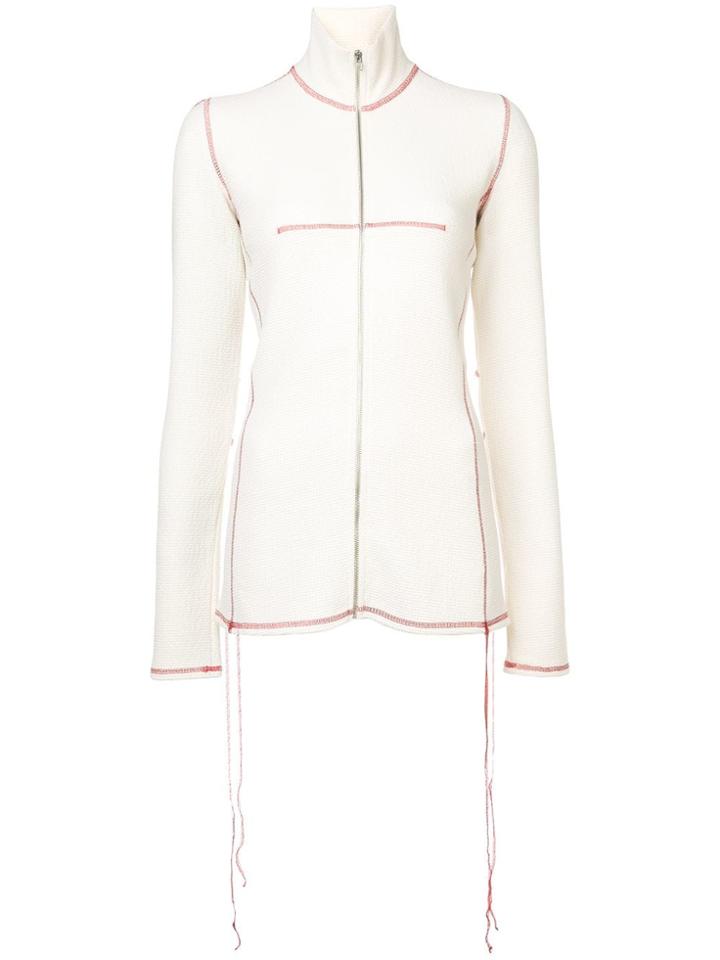 Mm6 Maison Margiela Contrast Stitch Zip-through Knitted Top - White