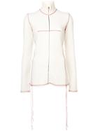 Mm6 Maison Margiela Contrast Stitch Zip-through Knitted Top - White