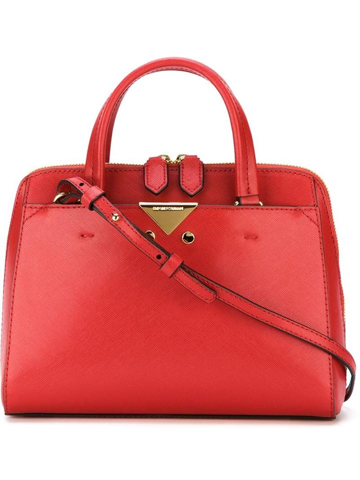 Emporio Armani Top Handle Bag, Women's, Red, Calf Leather/cotton