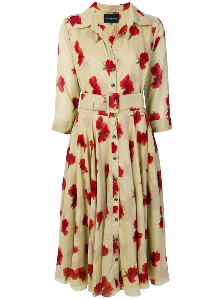 Samantha Sung Floral Print Shirt Dress - Nude & Neutrals