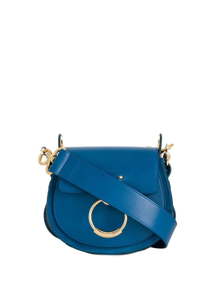 Chloé Logo Embossed Hoop Shoulder Bag - Blue