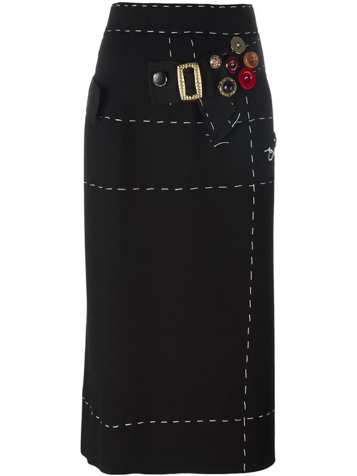 Dolce & Gabbana Stitch Detail Pencil Skirt, Women's, Size: 40, Black, Silk/polyamide/spandex/elastane/virgin Wool