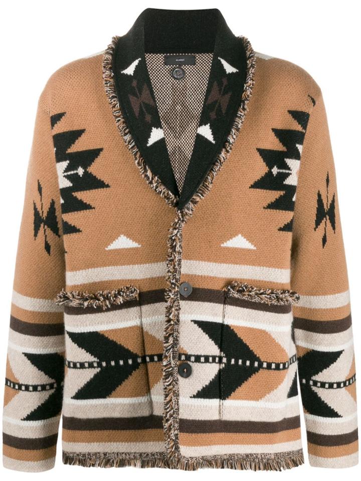 Alanui Cashmere Geometric Knit Cardigan - Brown
