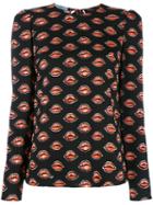 Prada Lip Print Blouse, Women's, Size: 40, Black, Spandex/elastane/viscose