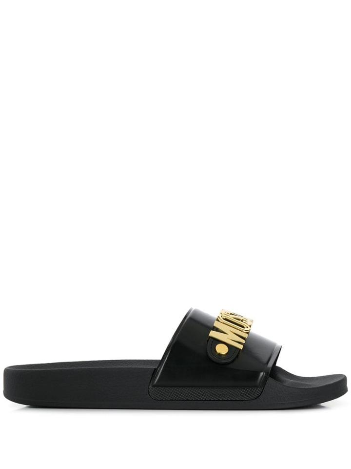 Moschino Logo Plaque Slides - Black