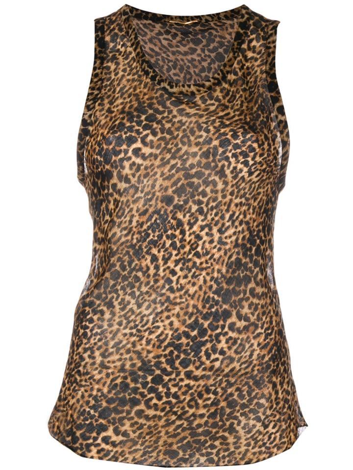 Saint Laurent Leopard Print Tank Top - Nude & Neutrals