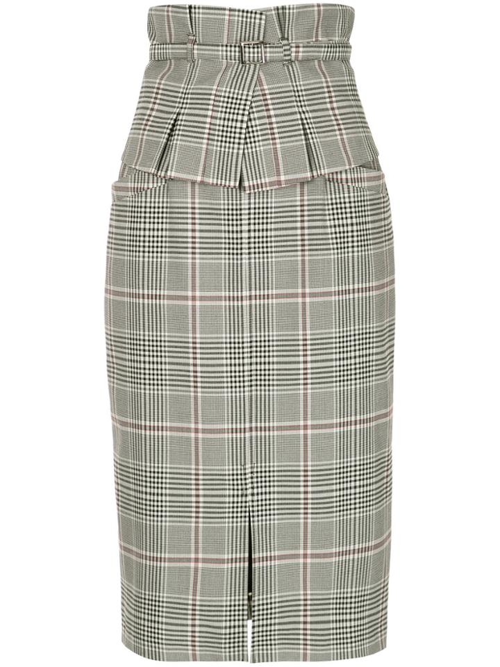 Loveless Plaid Belted Midi Skirt - Grey