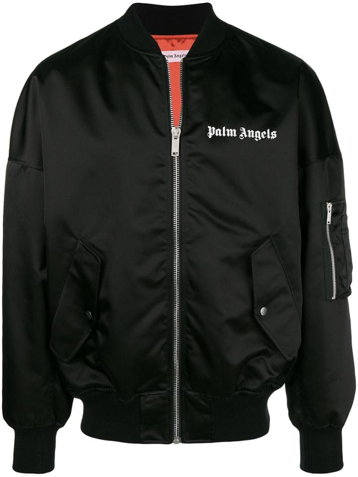 Palm Angels Zipped Bomber Jacket - Black