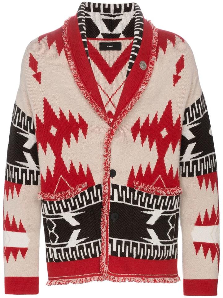 Alanui Jacquard Cashmere Shawl Cardigan - Red