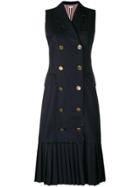 Thom Browne Pleated Wool Chesterfield Dress - Blue